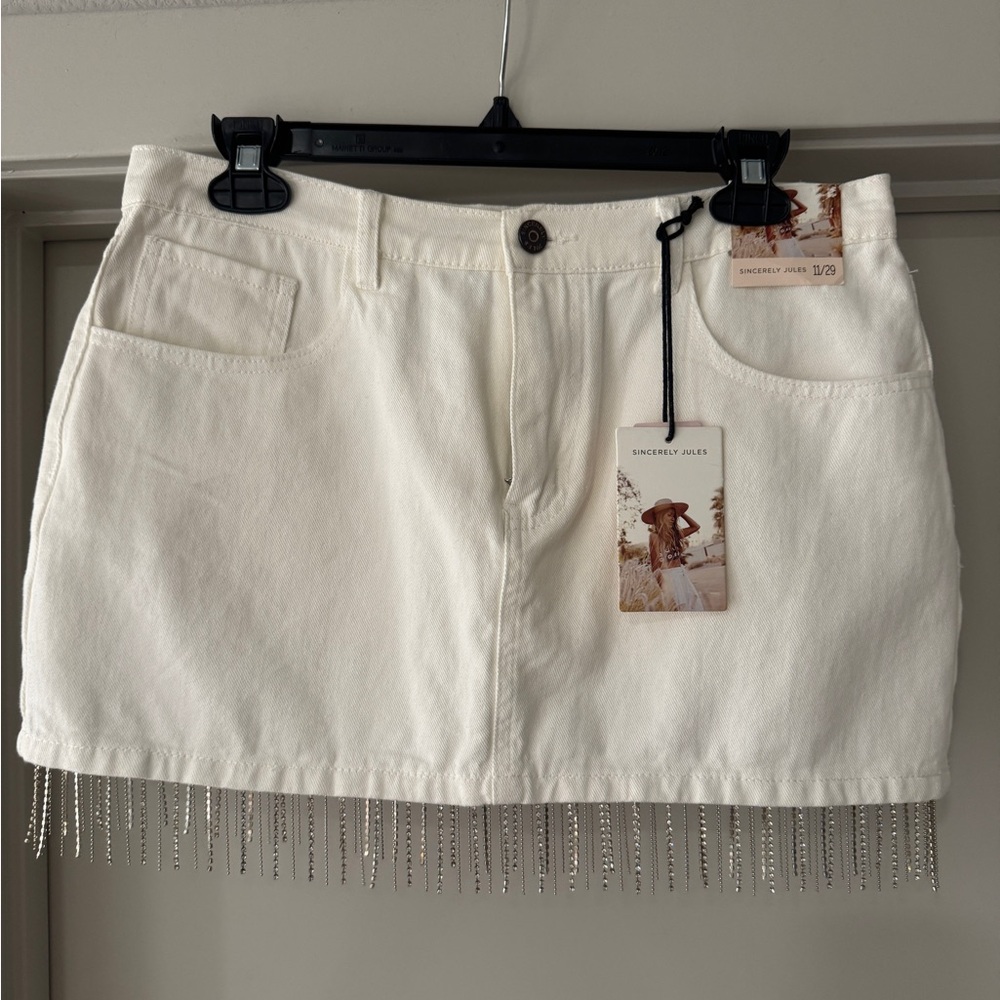 Sincerely Jules Cream Mini Skirt with Silver Accents